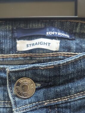 Basic Editions Dark Wash Stovepipe Denim Jeans with Beige Stitching